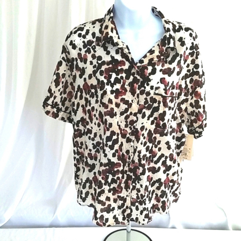 Stars Above Women's Tortoise Print Short Sleeve Button Up Sleep Shirt Size XS